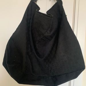 Large Gucci black horsebit canvas hobo bag